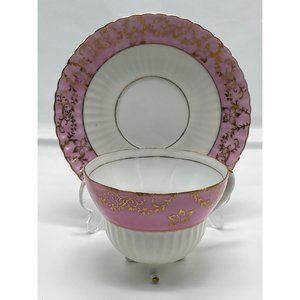 Vintage Chase Tea Cup Saucer Pink Gold Footed Hand Decorated